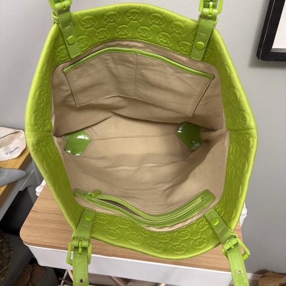 Michael Kors Neon Lime Embossed Logo Leather Tote - Picture 3 of 10
